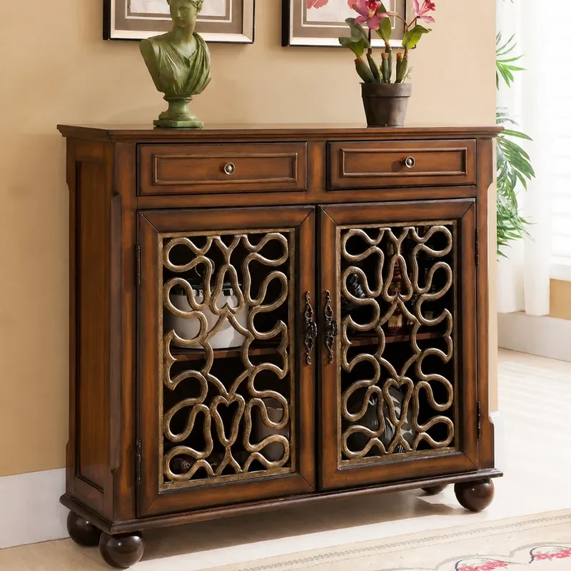 Factory Wholesale Solid Wood Foyer Entrance Cabinet Living Room Hollow Storage Door Partition Shelf Home Decor Furniture