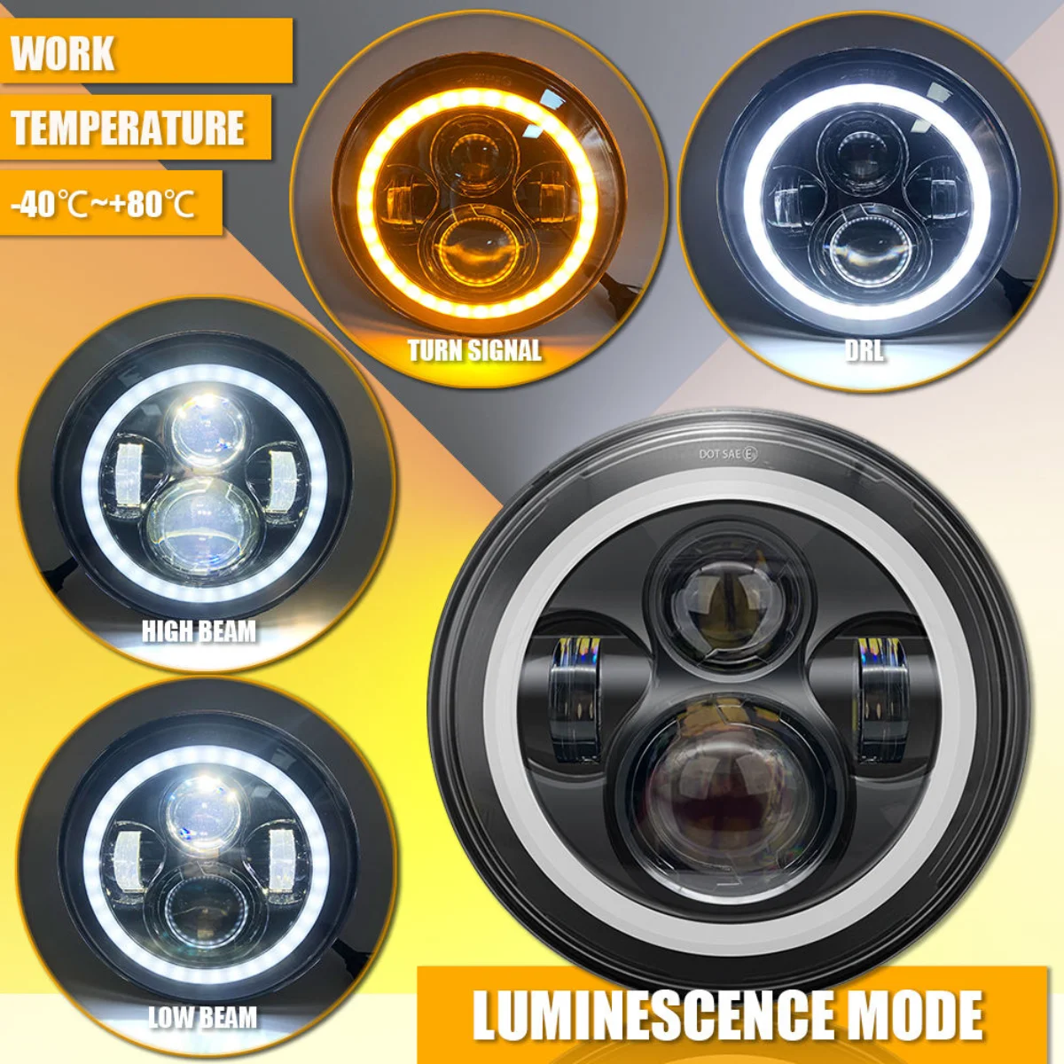 2Pcs 7 Inch Led Auto Headlight Motorcycle LED Headlight DRL Angel Eyes for Harley Honda Yamaha OffRoad Defender Hummer Headlamp