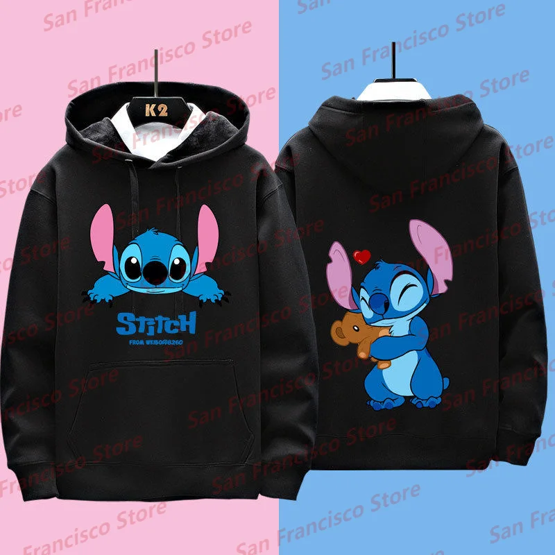 

MINISO Fall Winter Anime Boy Girl Stitch Black and White Funny Printed Hoodie Kid/Adult Parent-Child Casual Pullover Versatile