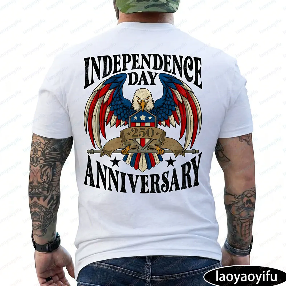 

Vintage The United States Independence Day Anniversary Eagle Back Print T-Shirt Men Patriotic NationalDayGraphic Tee Casual Tops