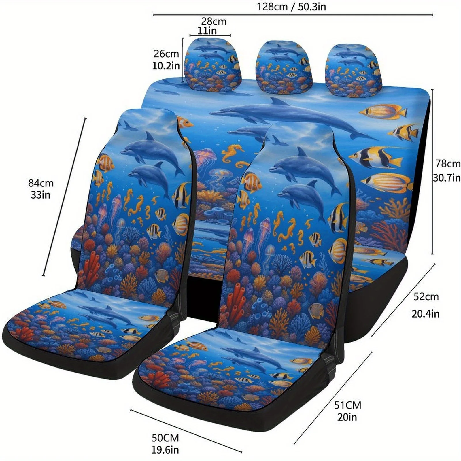 

Ocean Life Dolphin Themed Car Seat Covers Set For Most Cars, Fashionable Comfortable Decorative Car Seat Protector Covers Full S