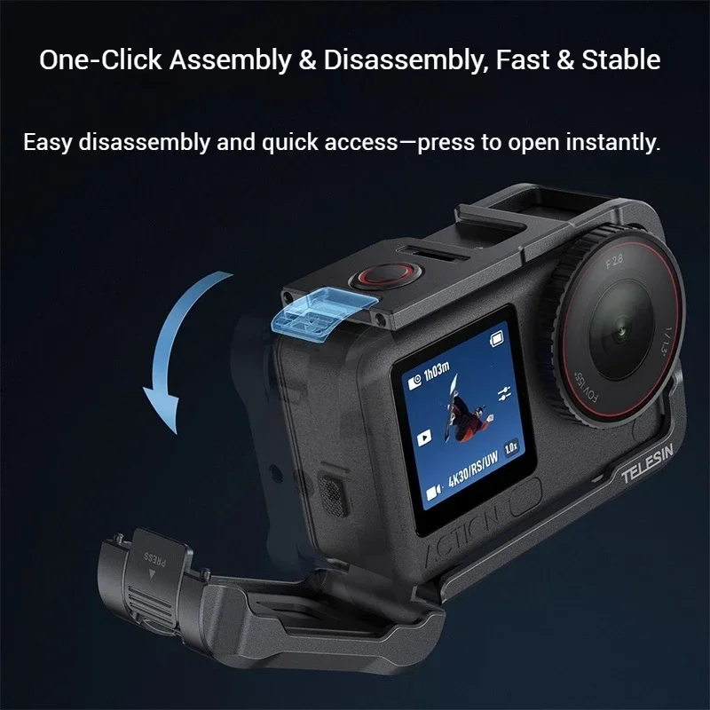 

TELESIN Action6 Ручка для уличной фотографии для DJI Osmo Action 6 Металлическая клетка для кроликов StreetGrip Комплект камеры Спортивная камера для стрельбы