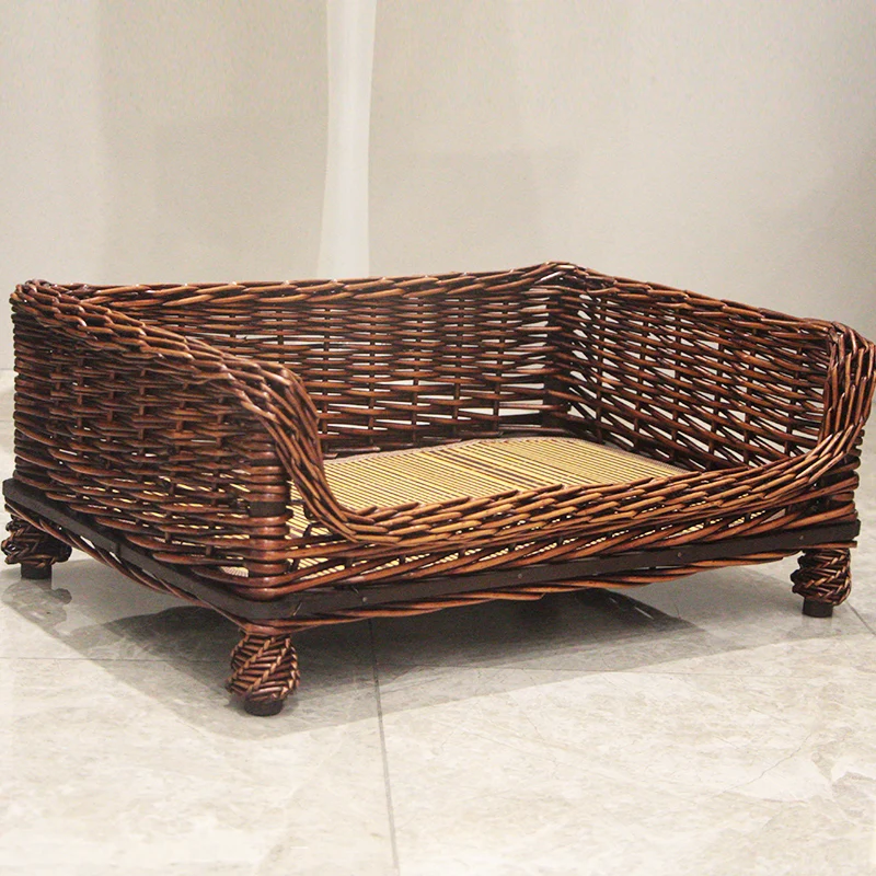 

Кровать для собак из ивы ручной работы, моющийся домик для домашних животных для Тедди/Золотистого ретривера, 4-сезонный дышащий питомник, съемный вкладыш для собак ‌ (