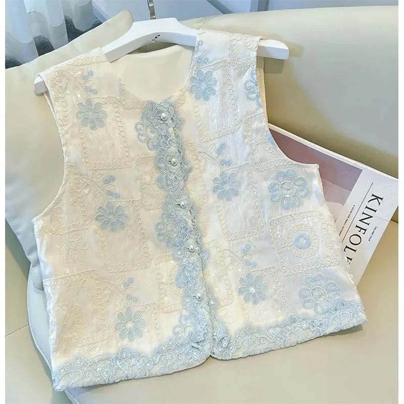 

Women's Jackets Women's Vests Temperament Retro Vest Temperament Coat National Wind Lace Embroidery Joker Sleeveless Vest Coat