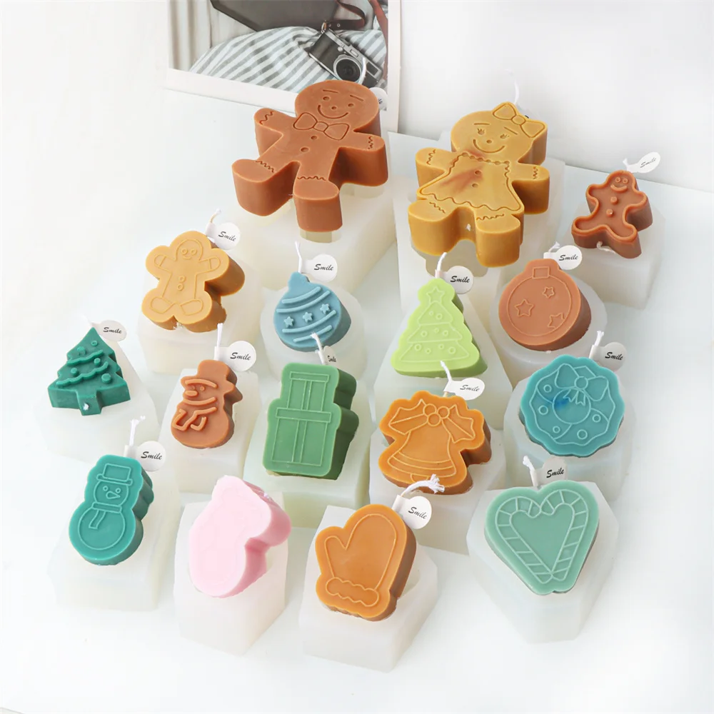 Christmas Tree Cookie Stamp Biscuit Mold Xmas Bell Ball Snowmen Gift Boxes Gingerbread Candle Candy Fondant Baking Silicone Mold