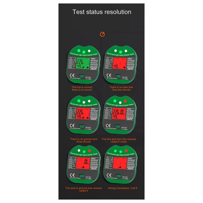 Digital Display Buzzing Socket Tester Voltage RCD Test Smart Detector Zero Line Polarity Phase Check-AT64