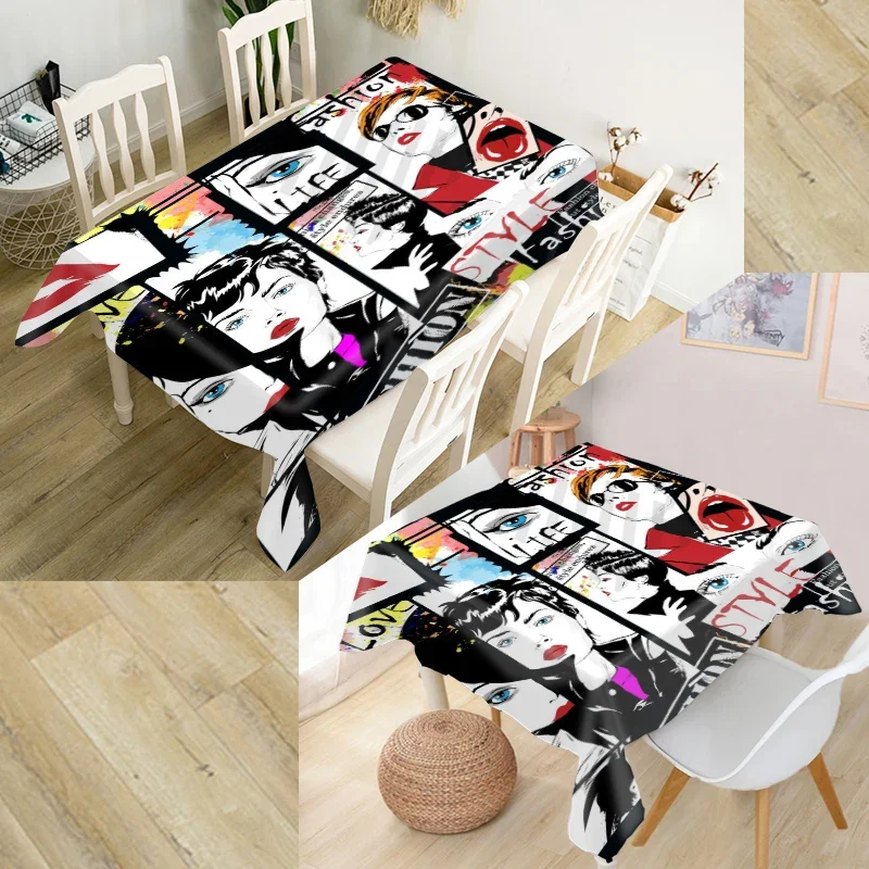 Fashion Girl llustration Tablecloth Banquet Dining Room Decorative Oxford Fabric Square/Rectangular Table Cover Home Decor