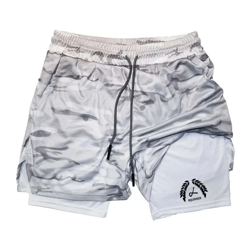 2025 New Men's Multi Pocket Double Layer Shorts for Fitness Sports Leisure Beach Exercise Lined Tight Shorts for Men