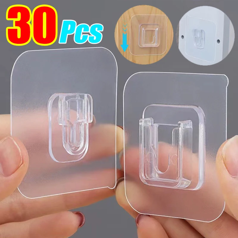 Double Sided Self Adhesive Buckle Hooks Waterproof Transparent Bathroom Kitchen Storage Organizer Plug Socket Wall Holder Hanger