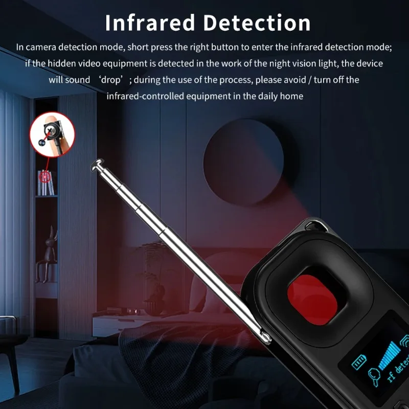 Detector de cámara invisible, rastreador GPS antirrobo, sensor remoto magnético y infrarrojo, sensibilidad ajustable con vibración Al
