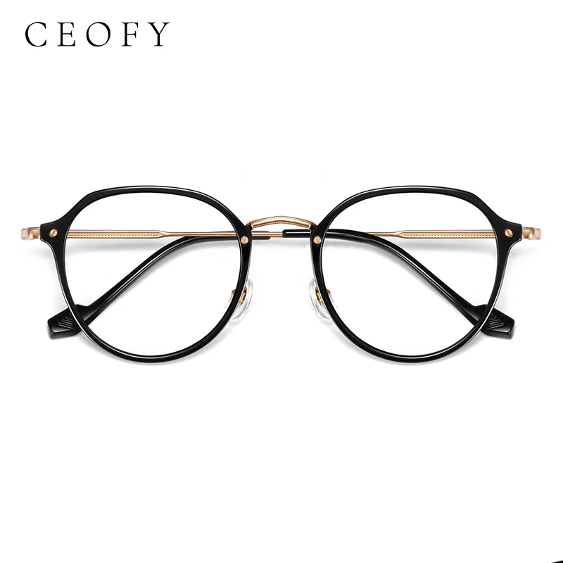 Ceofy Women Glasses Frame Ultra-Light TR Titanium Myopia Fashion Brand Design Round Optical Eyglasses Frame Women Big Face