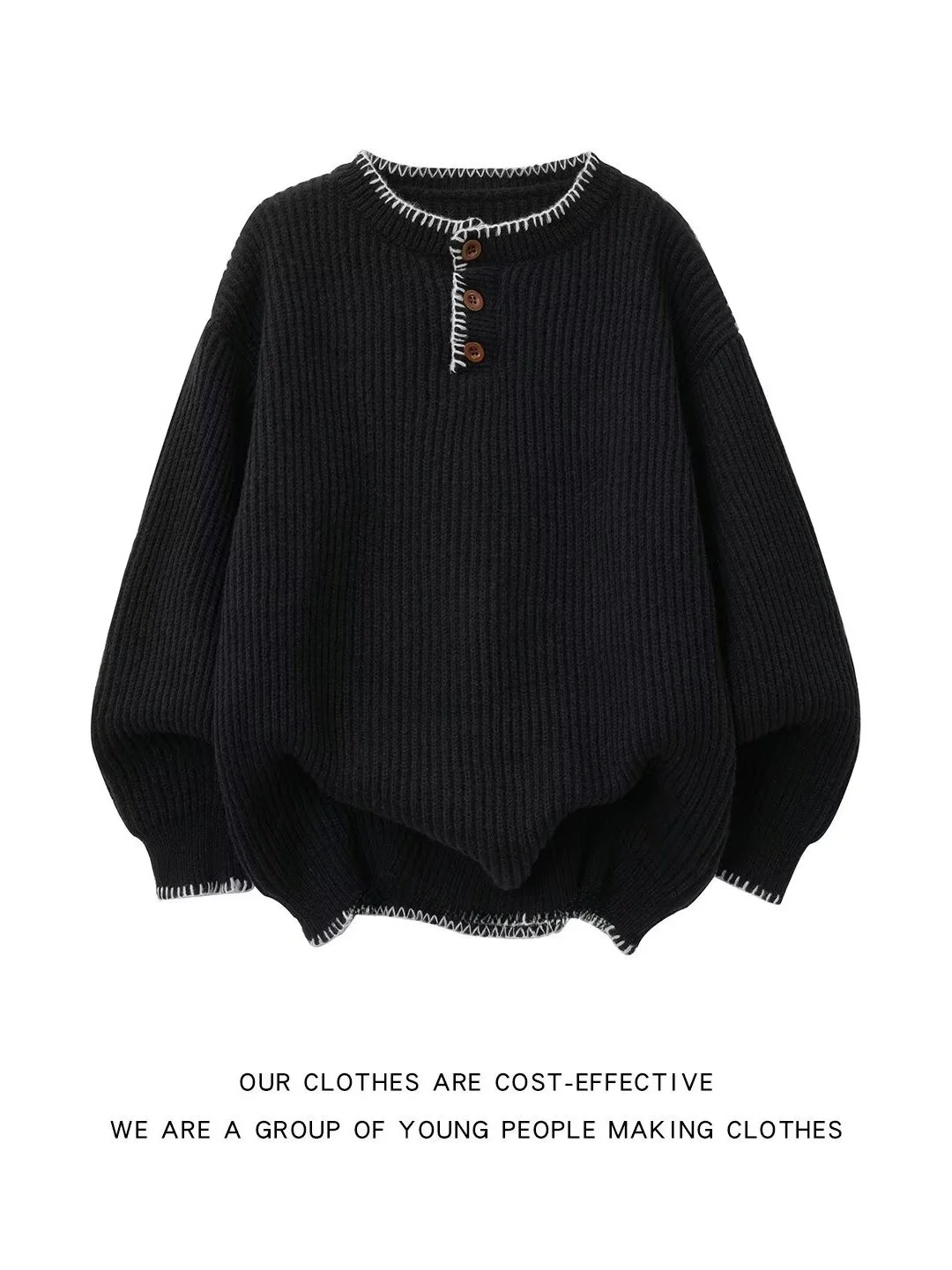 

Мужской трикотажный свитер с воротником Хенри ручной работы, повседневный, американский модный бренд, удобный, с длинными рукавами, утепленный, осенний