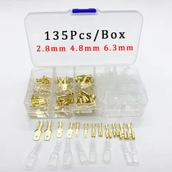 135pcs Gold Insulated Male Female Electrical Wire Wrap Connector Assorted Kit 2.8/4.8/6.3mm Sleeve Spade Crimp Terminals Set
