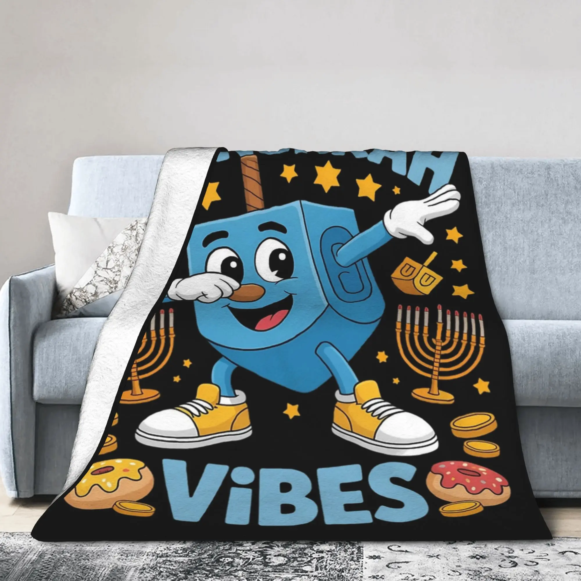 Hanukkah Menorah Chanukah Wool Blanket Funny Dreidel Dabbing  Awesome Throw Blankets for Home Hotel Sofa  150*125cm Quilt