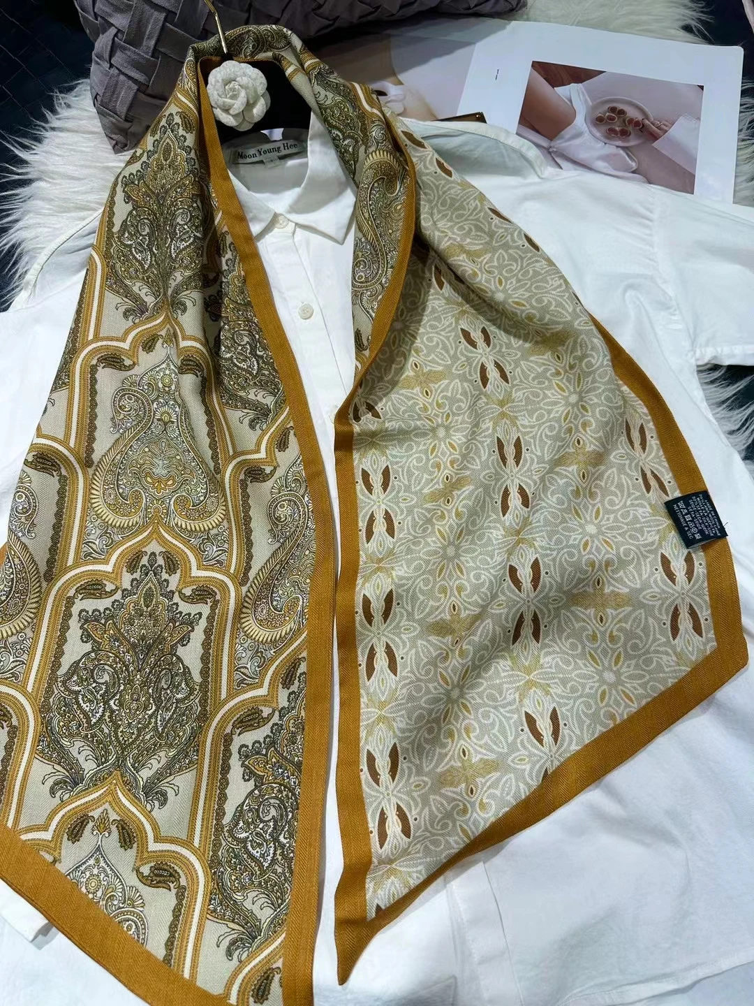 BYSIFA|Light Coffee Silk Wool Scarf New Brand Winter Paisley Design Long Bevel Scarves Bufand Spring Fall Elegant Silk Ribbon