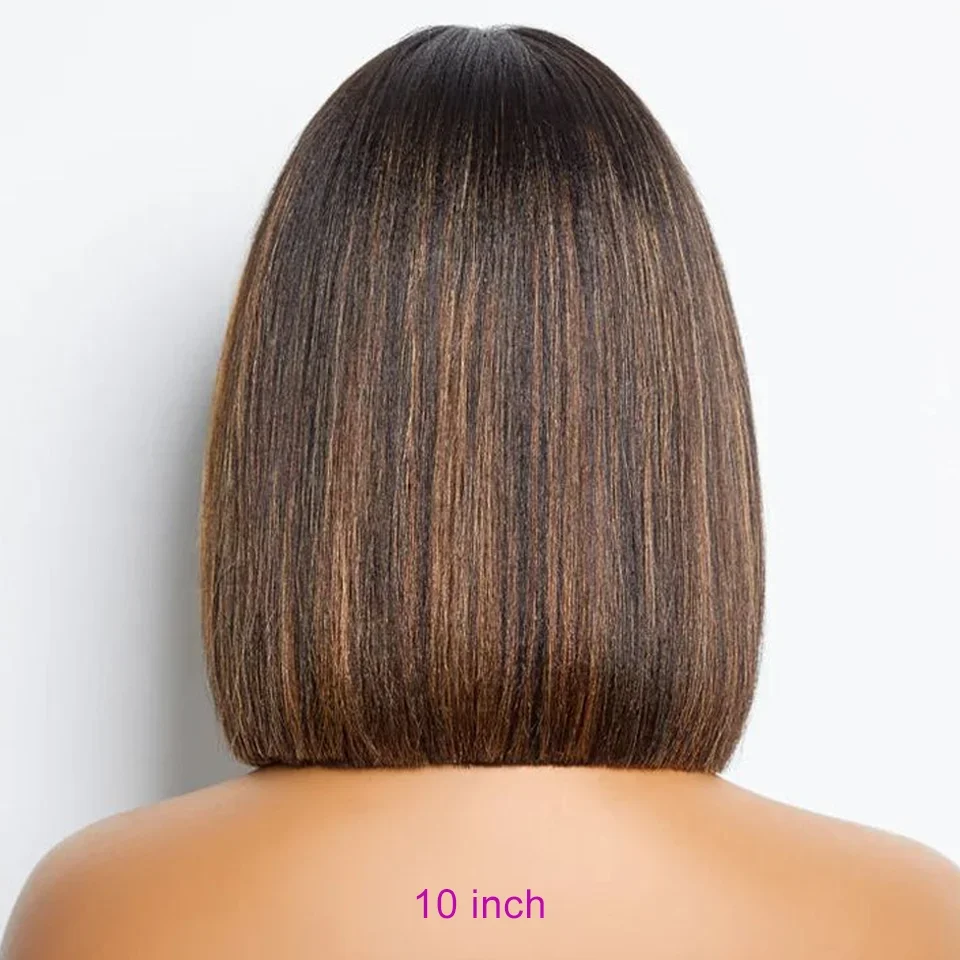 Pelucas de cabello sintético negro y rubio con flequillo para mujer, peluca Bob recta, resaltado, fiesta diaria, Cosplay, resistente al calor