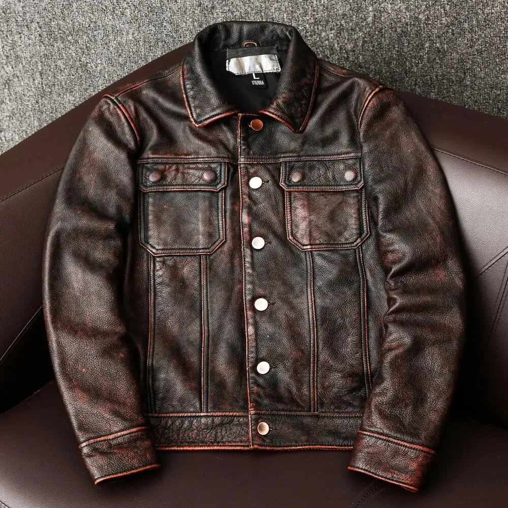 

COPERSIAN Vintage Men Leather Jackets Cowhide Motorcycle Genuine Motor Biker Clothing Distressed Coat Air Force