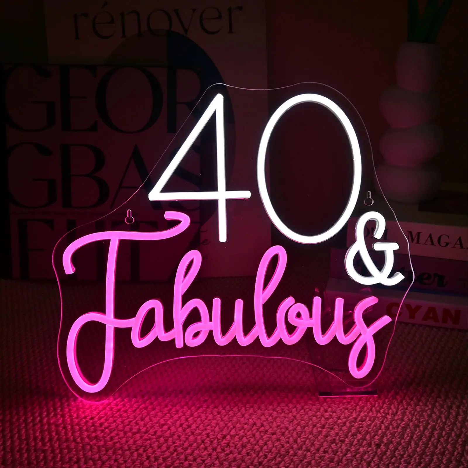 

40&Fabulous Neon Forty Years Old Birthday Party Wall Decor Gifts Bedroom Sign for Women Men Happy 40th Birthday Party Favor