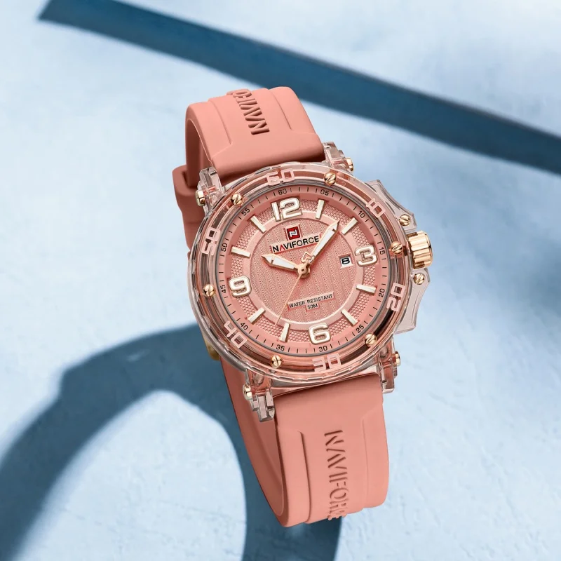 NAVIFORCE 7125 Jam Tangan Kuarsa Wanita Modis Jam Tangan Olahraga Modis Tali Silikon Tahan Air Bercahaya untuk Wanita Relojes De Mujer