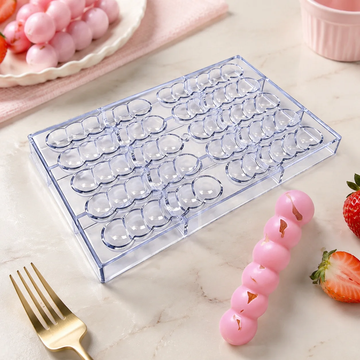 Polycarbonate Chocolate Mold Connected Round Ball Bead‑String Shape Reusable Mould DIY Tanghulu Candy Baking Tool