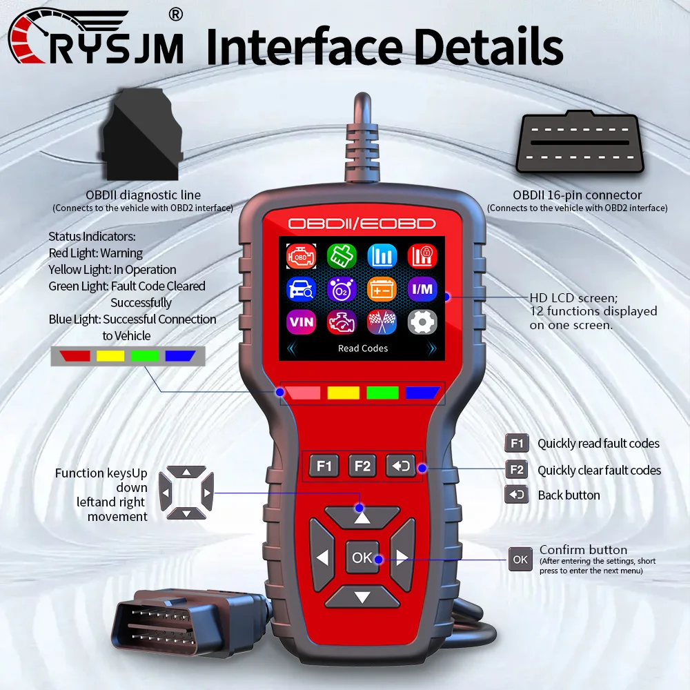 K2 OBD HUD Diagnostics Tool Reader Fault Code OBD2 Car Type Engine Fault Code Read Clear Multilingual Performance Test Scanner