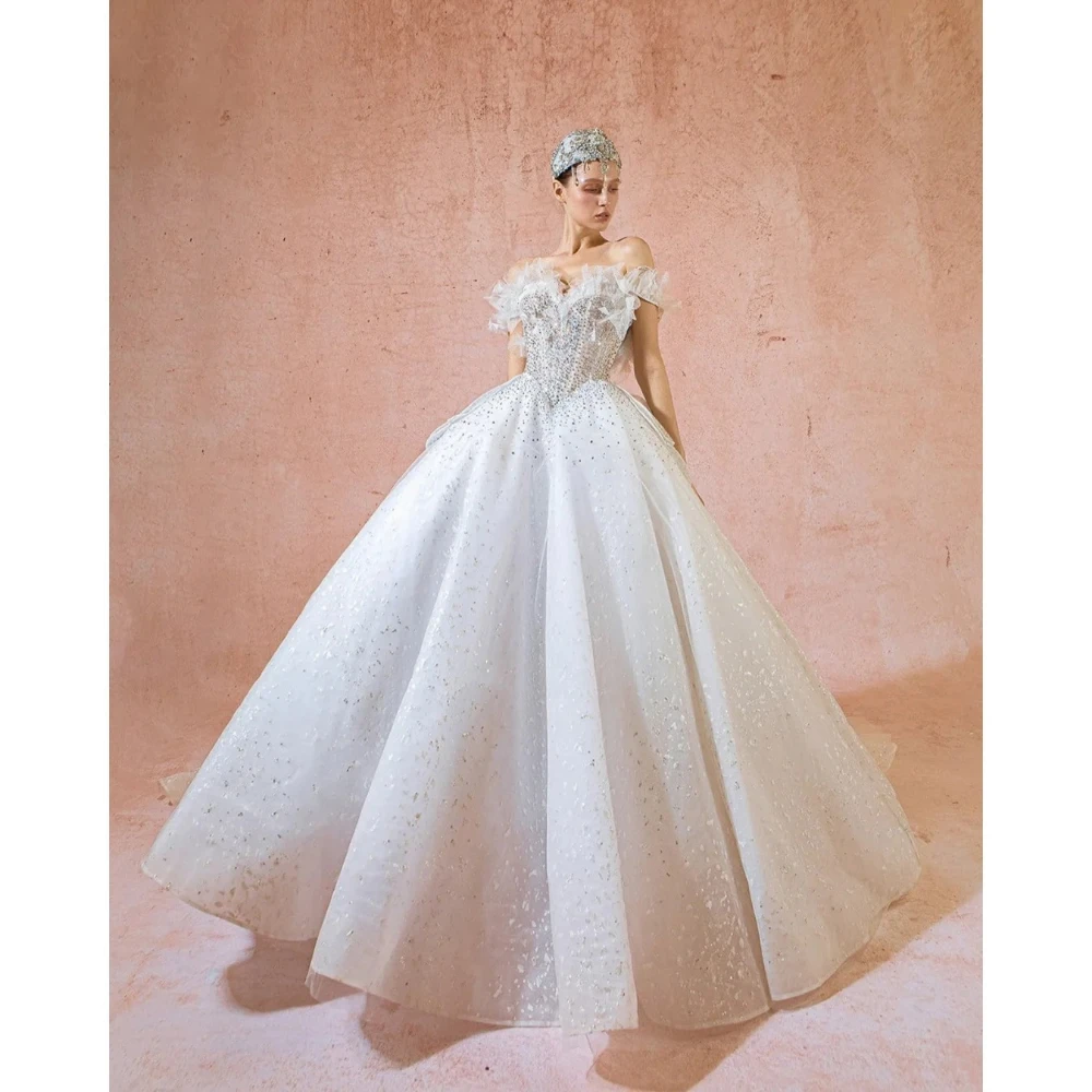 

ESBRIDE Cheap Wedding Dress Sleeveless Off-shoulder Vestidos De Novia White Strapless Princess Bride Wedding Gown Bridal Dresses