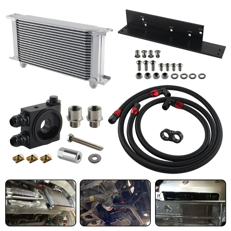 Fits for Nissan Fairlady 19 Row AN10 Oil Cooler Bolt On Kit Filter Thermostat 350Z Z33 03-08 3.5L/370Z Z34 09-17 3.7L VQ35 VQ37