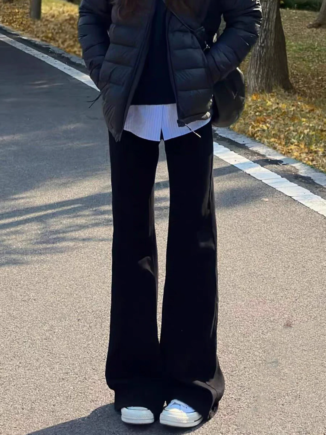 

High Waist Slim Fit Men's Denim Jeans Black Leaf Bell Bottoms Straight Leg Retro Style mid Stretch Autumn Winter Trousers