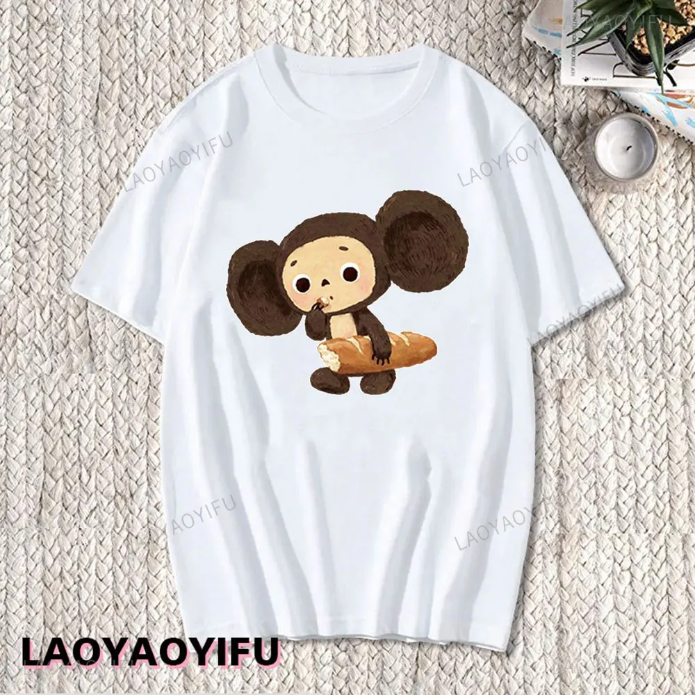 Cheburashka USSR Cartoon Character T Shirt Men Women Kawaii Retro Style T-Shirt 100% Cotton Tees Short Sleeve Clothes Summer