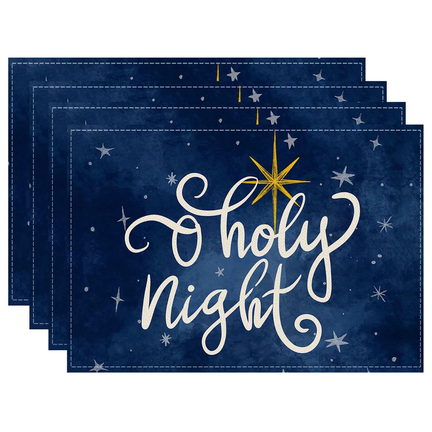 

4шт праздничные синие звездные ночные салфетки 12x18 из полиэстера, коврики для стола с золотым дизайном «Солли ночь» для рождественских праздников