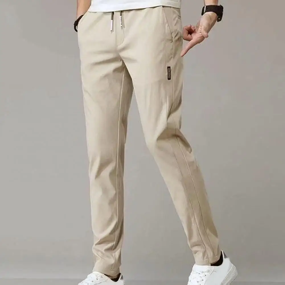 2022 Casual Men Pants Korean Style Side Pockets Spring Summer Straight-leg Pants Elastic Waist Trendy Drawstring Men Trousers