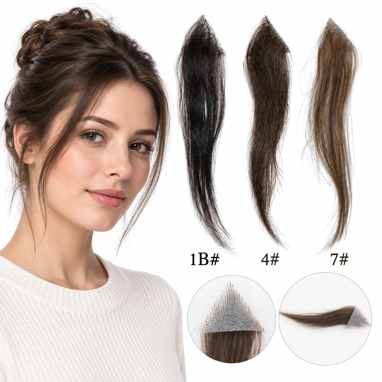 Ultra-Thin PU 3x3cm Triangle Human Hair Topper for Thinning Hairlines Natural Invisible Hairpiece for Daily Styling