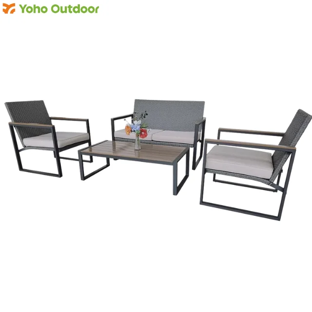 

Modern Design Leisure Steel Outdoor Patio Garden Courtyard Park Villa Yard 4pcs Sofa Lounge Set Furniture