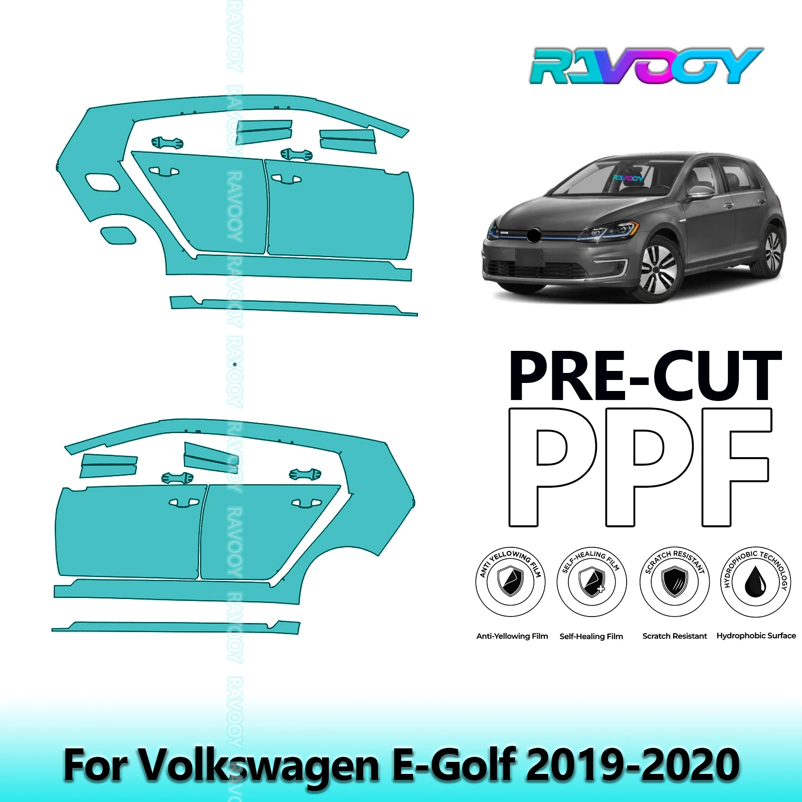 

For Volkswagen E-Golf 2019-2020 8.5mil Clear Matte Pre-Cut PPF Door & A/B Pillar Kit TPU Paint Protection Film Set