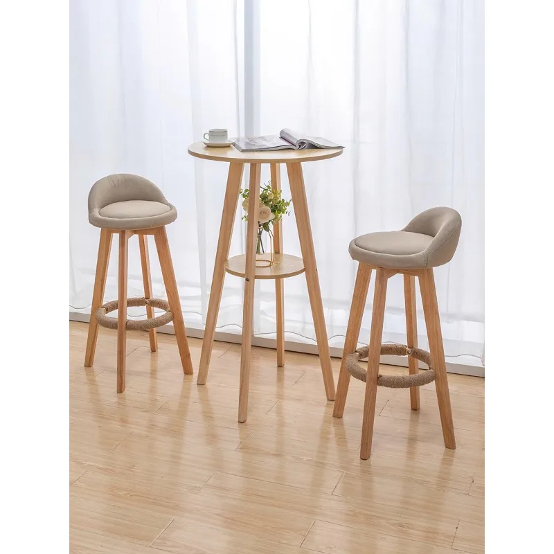 Modern simple solid wood wine bar table and chair combination household living room high-footed round table balcony casual coffe