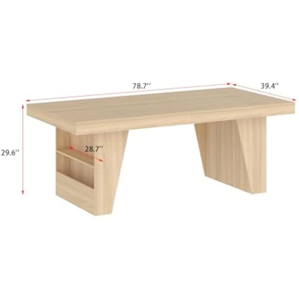 طاولة طعام 78.7 بوصة مع 4 أرفف تخزين تتسع لـ 8-10 أشخاص، طاولة عشاء خشبية حديثة لمطبخ غرفة الطعام، بلوط
