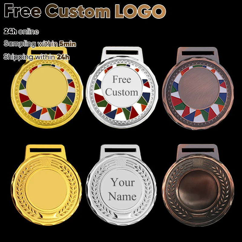 

Пустые медали Бесплатная персонализированная медаль золотого цвета с лентой, серебряной медалью и цветной печатью ветвей для премии компании