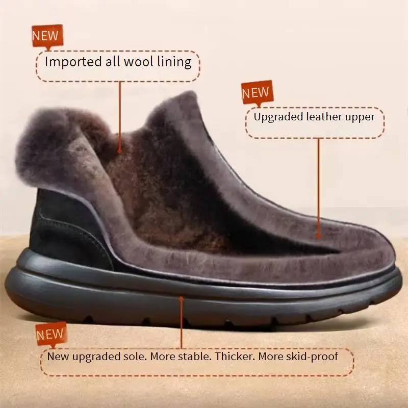

Men's Winter Warm Fur Integrated Boots High Top Anti-Slip Wool Leather Sneakers for Snow Walking Outdoor Sports
