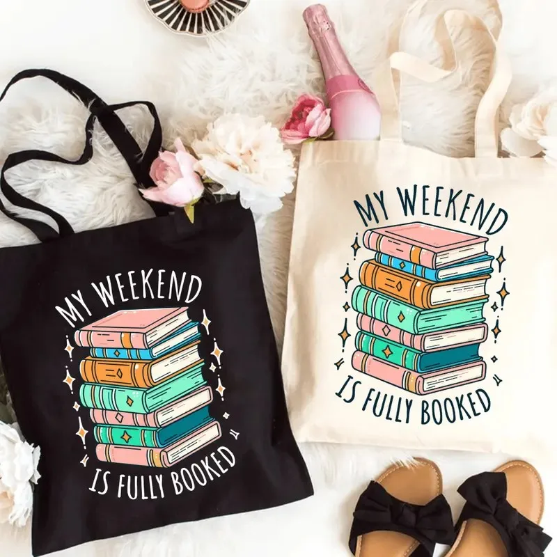 

Aesthetic Book Lovers Canvas Tote Bag My Weekend is Fully Booked Trendy Simple Style Shoulder Bag Gift for Friends
