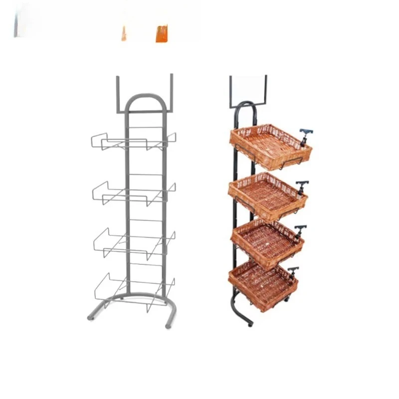 Supermarket light pergola basket frame display stand sign clip, with wicker basket, for agriculturfloor display