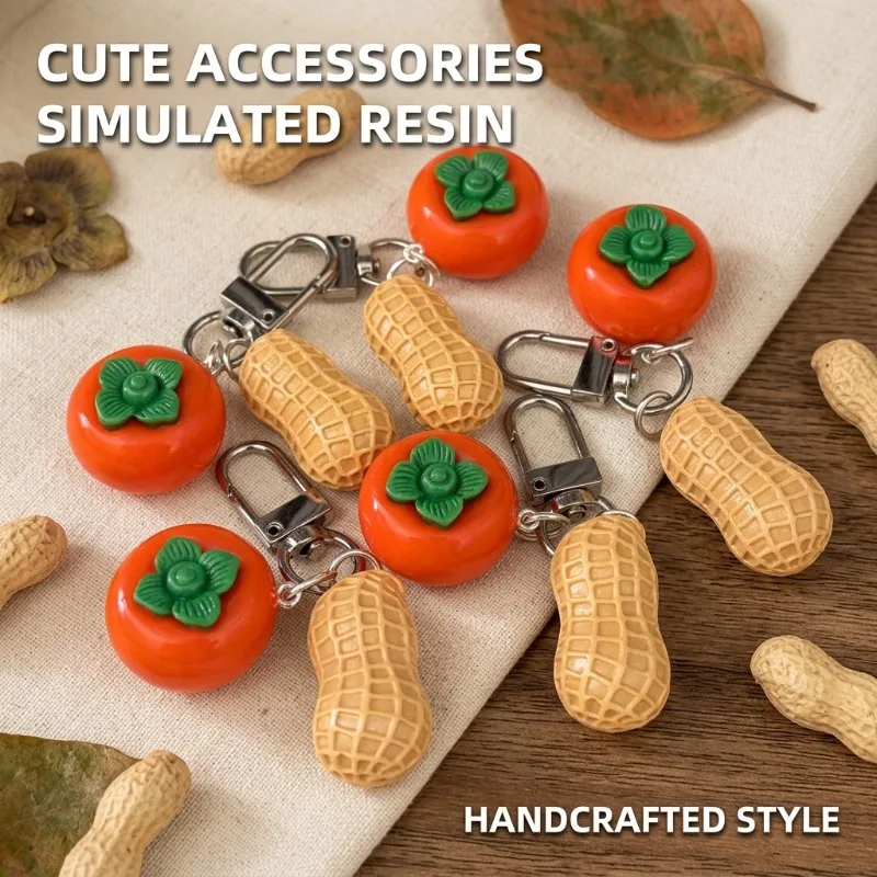 Lifelike Persimmon Peanut Keyring Creative Fortune Decorative Pendant Personalized Bag Charm for Good Things Happen Blessin