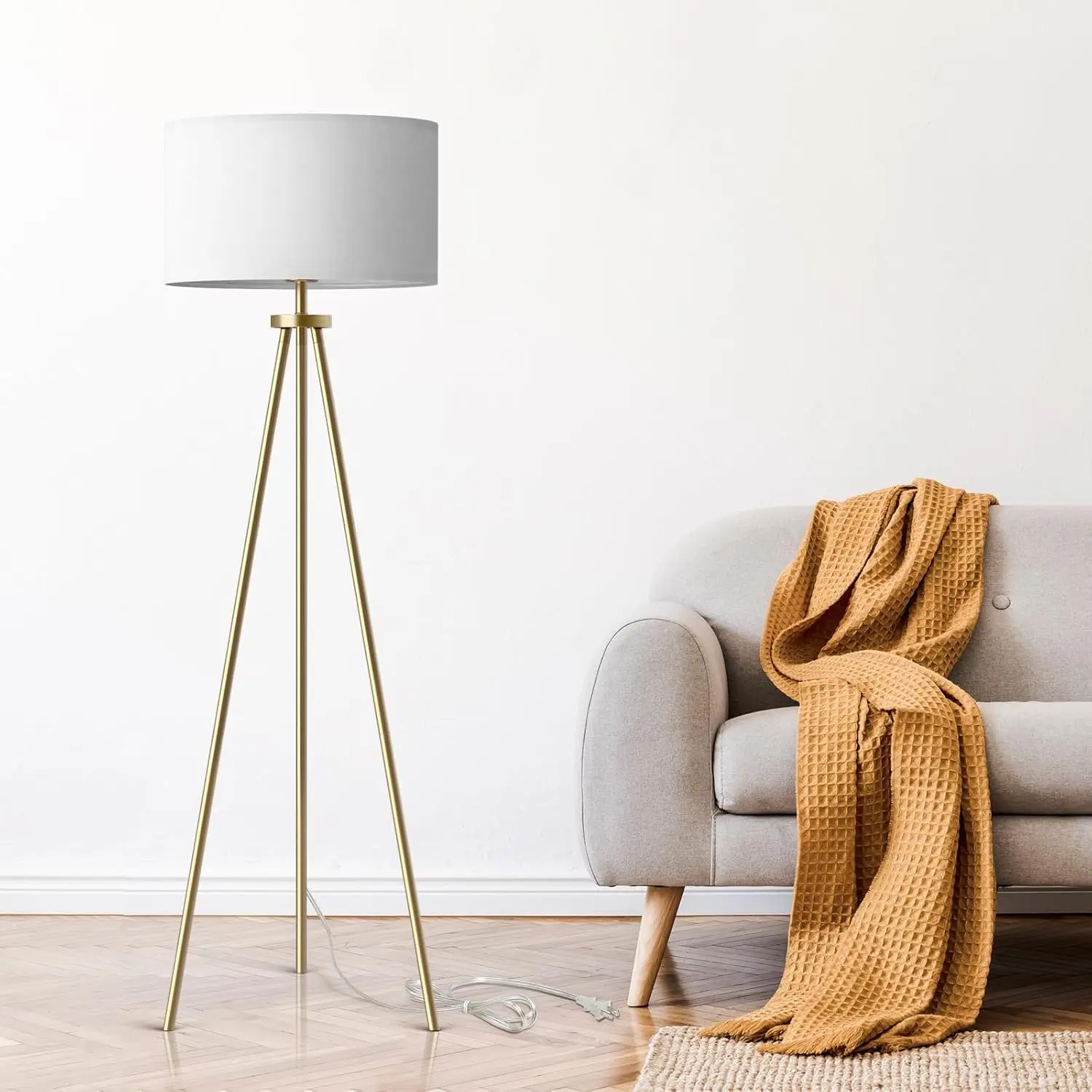 

Alldio Tripod Floor Lamps For Living Room, Modern Standing Lamp With Drum Shade, Simple Industrial Tall Lamp, 9W Led Bulb