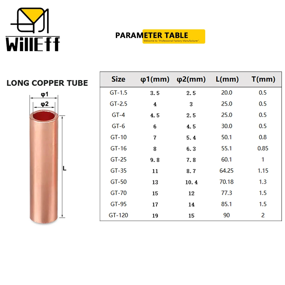 Solid Pure Copper Connector Thickened Copper Connecting Pipe/Tube Wire Cable Butt Joint Splicing Connector Crimp Terminal Lugs