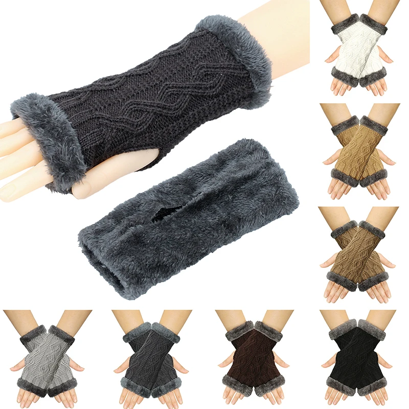 Big Sale Women Men Twist Crochet Knitted Fingerless Gloves Short Arm Sleeve Touch Screen Warm Mittens Winter Thick Wool Gloves