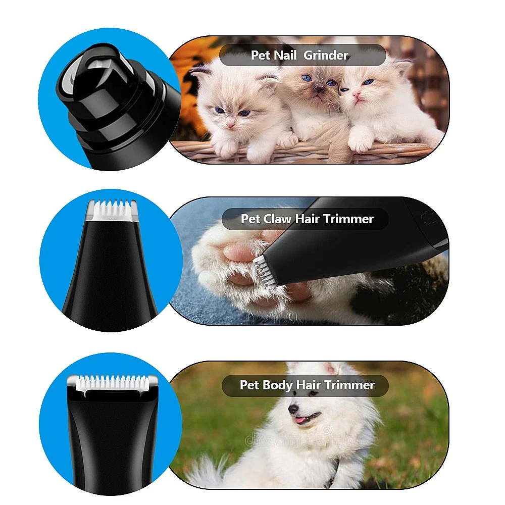 2 in1 Pet nail grinder pet clippers upgraded version of three-speed electric rechargeable pet nail trim for small medium cat dog