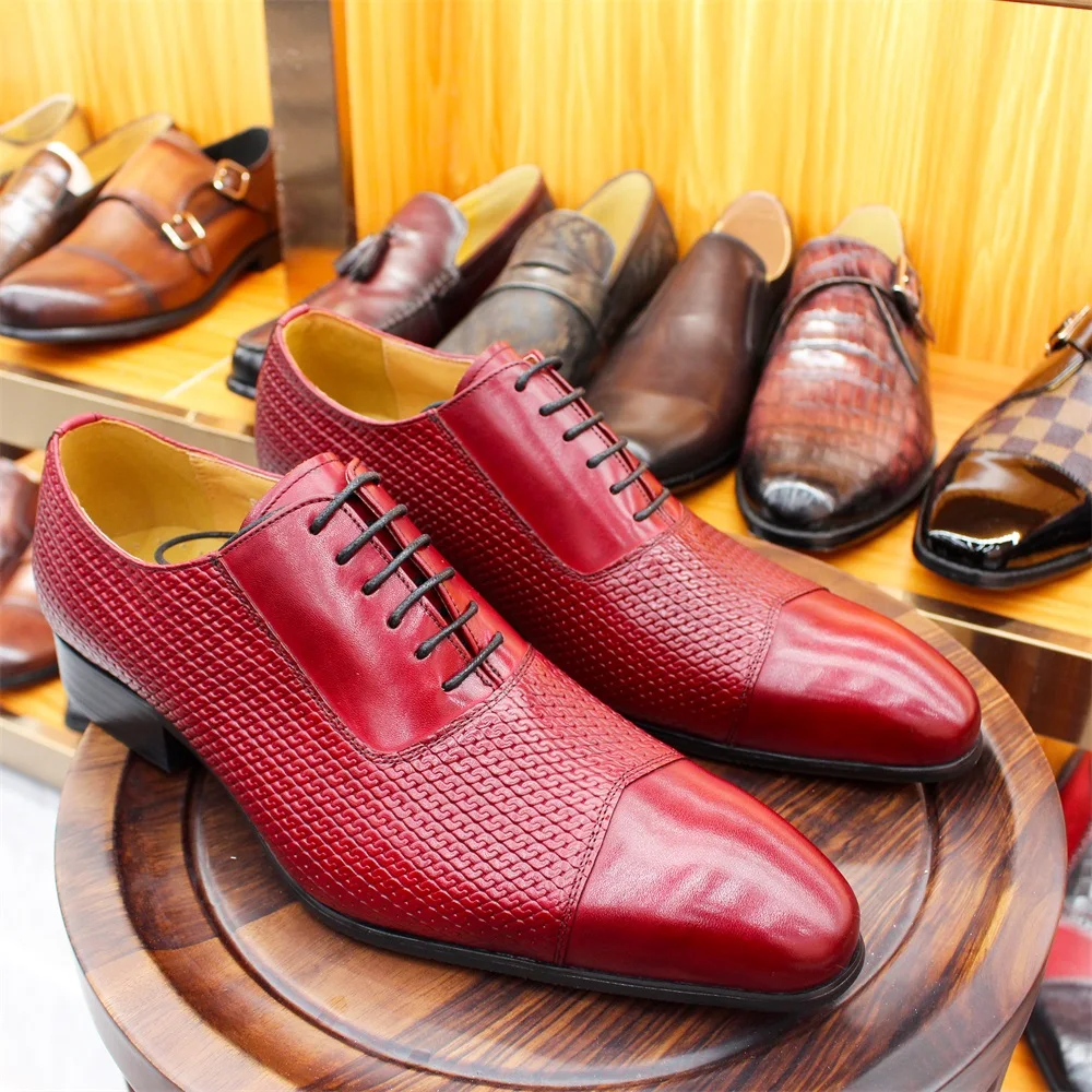 Luxury Mens Genuine Leather Handmade Office Wedding Mesh Pointed Toe Lace-Up Oxford Shoes Mens Formal Shoes - view 4