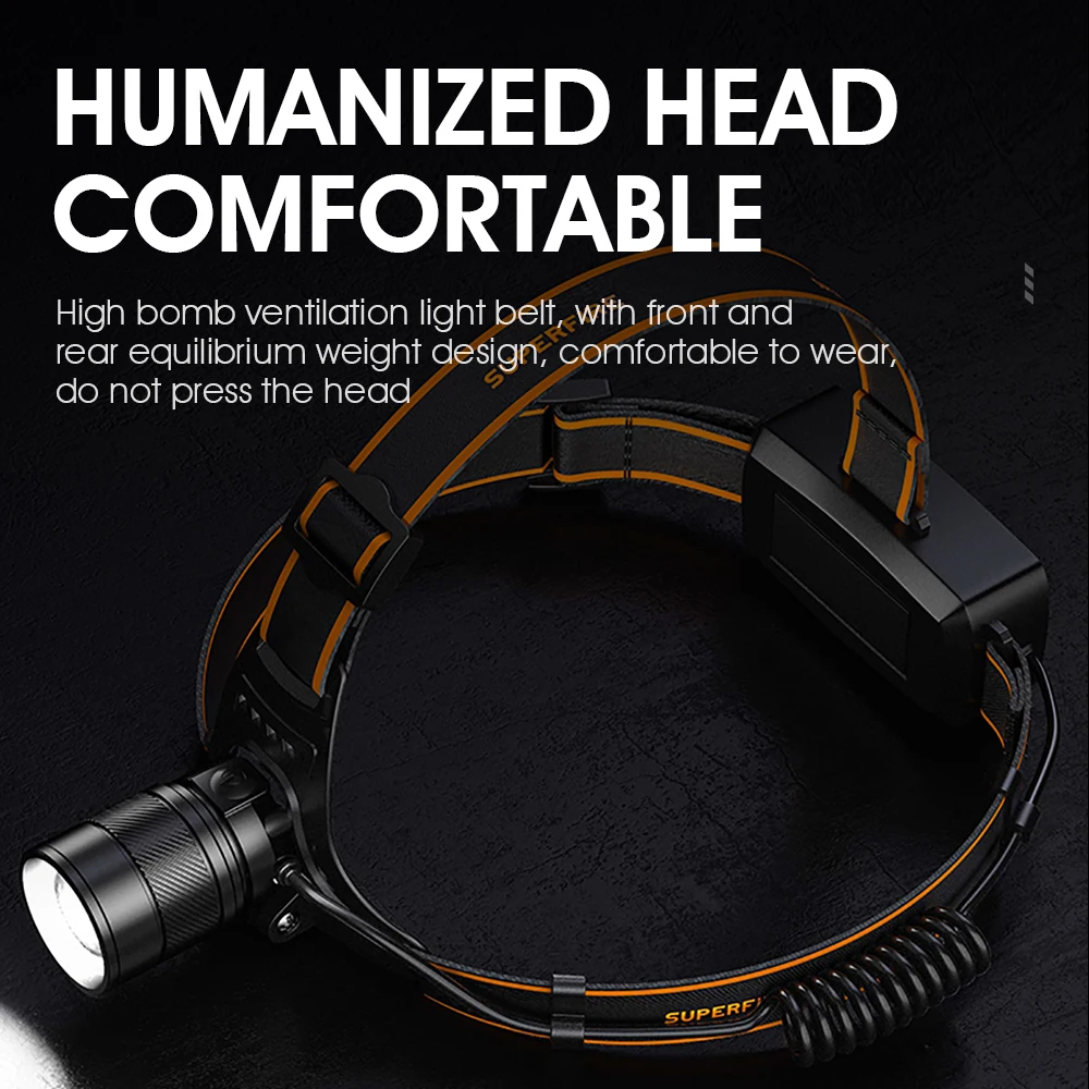 SUPERFIRE LED Headlamp Fishing Headlight Zoomable With Sensor Waterproof Super Bright Camping Light Power Large Capacity Battery