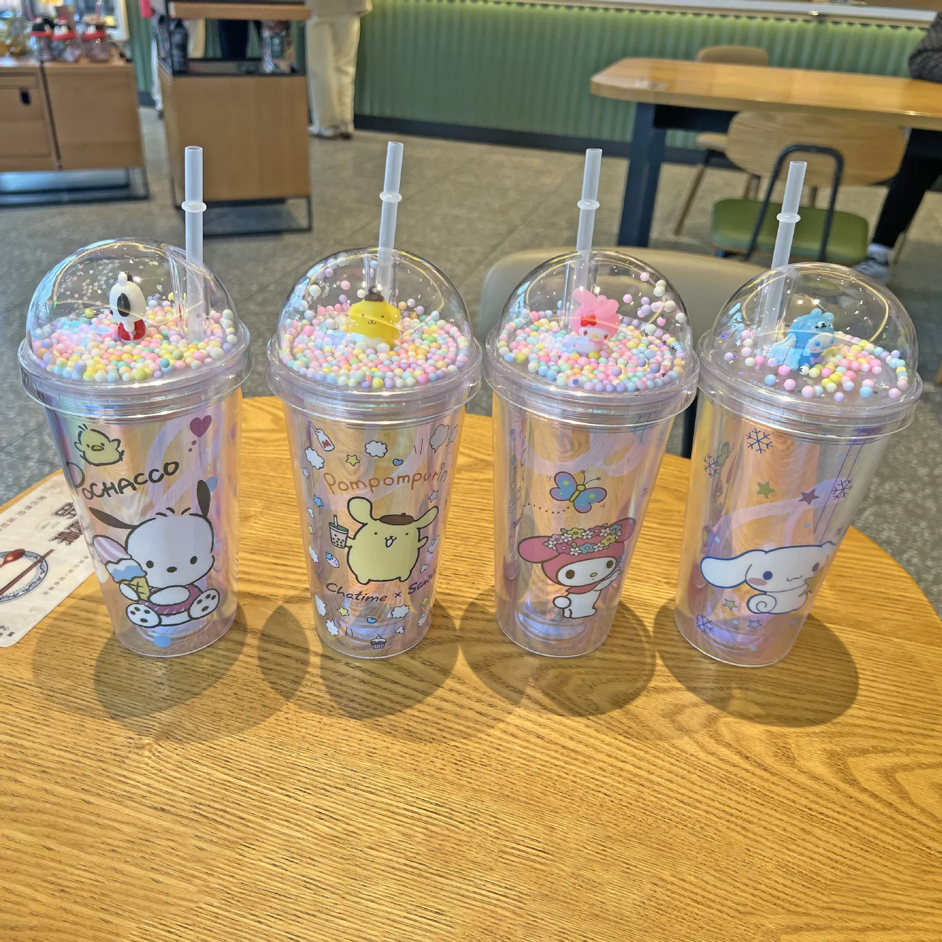 

Kawaii Sanrio Water Bottle Cinnamoroll Kuromi Pochacco Pompompurin Melody Plastic Cup Portable Sports Mug Water Cup Kids Gifts