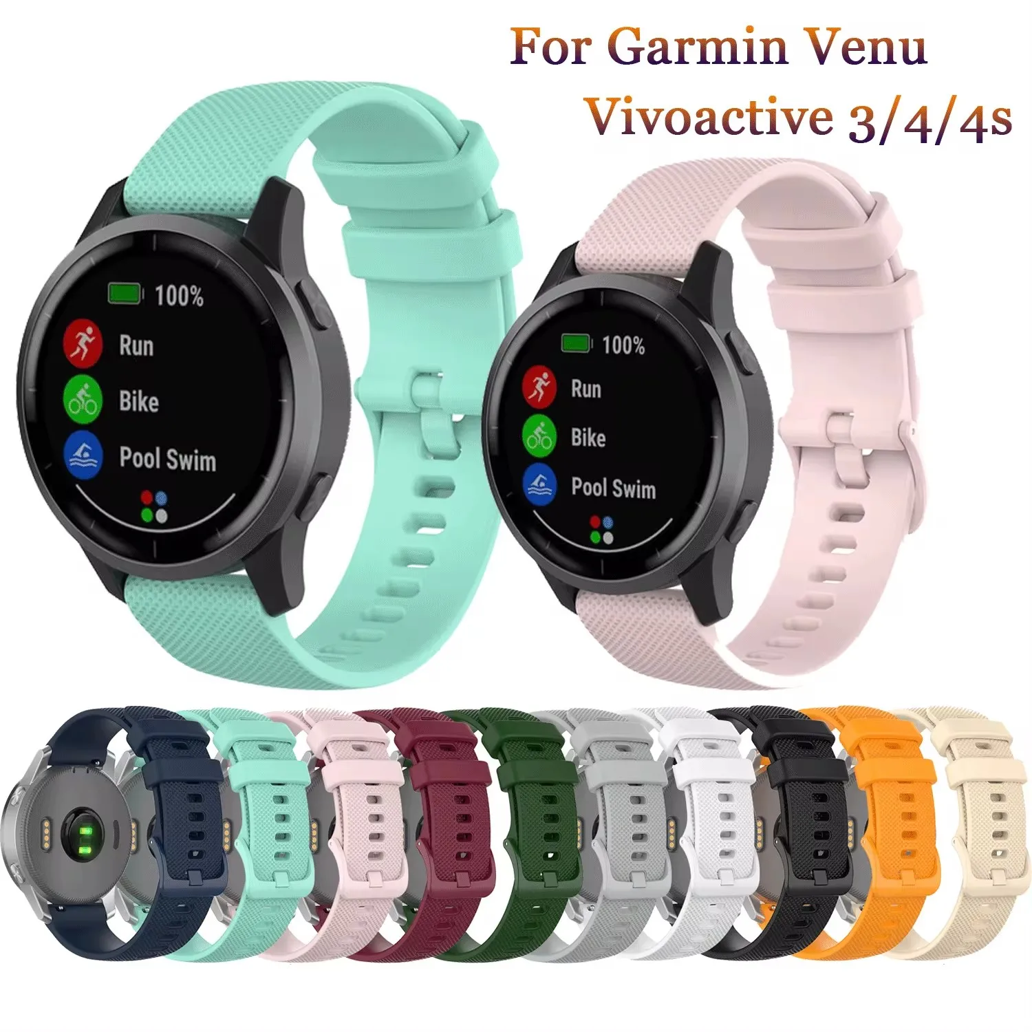 

18mm 20mm 22mm Watch Strap For Garmin Venu Vivoactive 3 Silicone Wristband Strap For Garmin Vivoactive4S 4 Forerunner 245 Correa