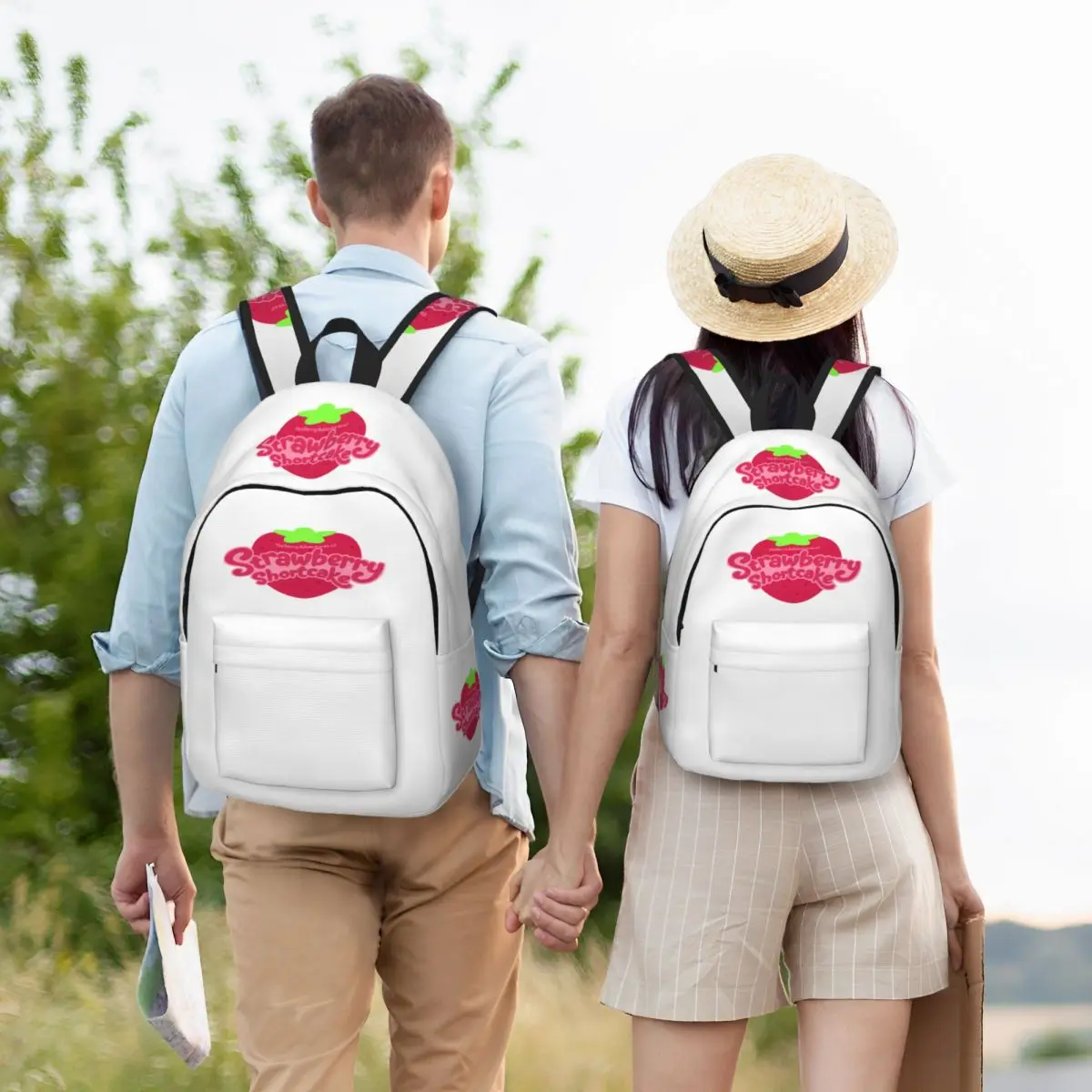 Mochila leve para homens e mulheres, bolo de morango, mochila de negócios, laptop, computador, estudante, moda